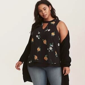 Torrid Floral Mock Neck Chiffon Tank Top